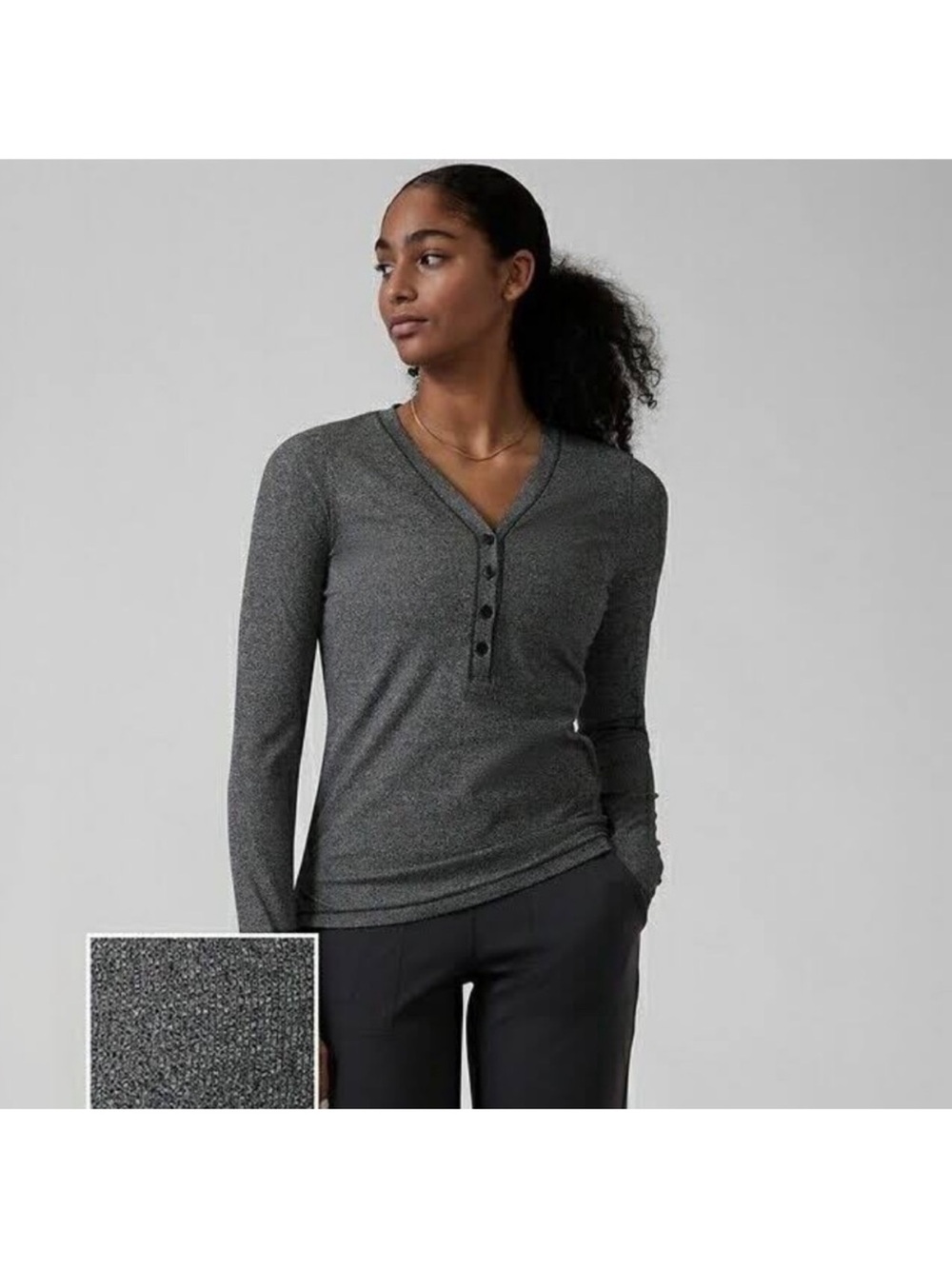 Athleta Uptempo Ribbed Gray Henley Top size M